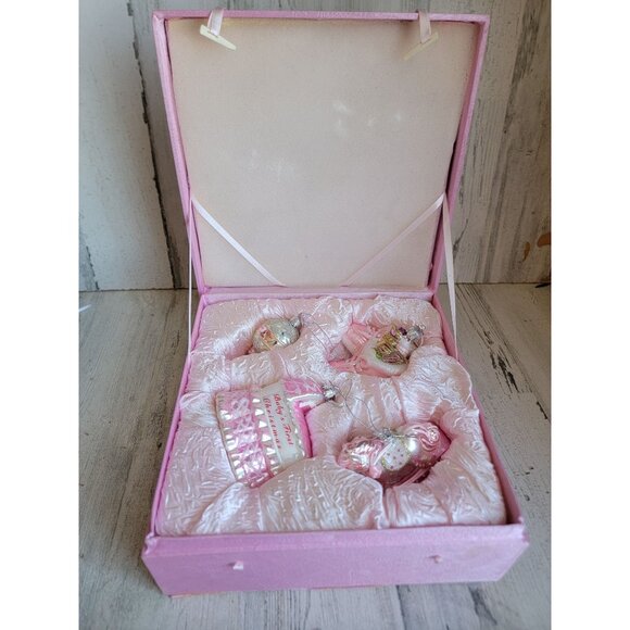 Kurt Adler baby's first Christmas girl Pink glitter ornament Xmas set - Picture 1 of 13